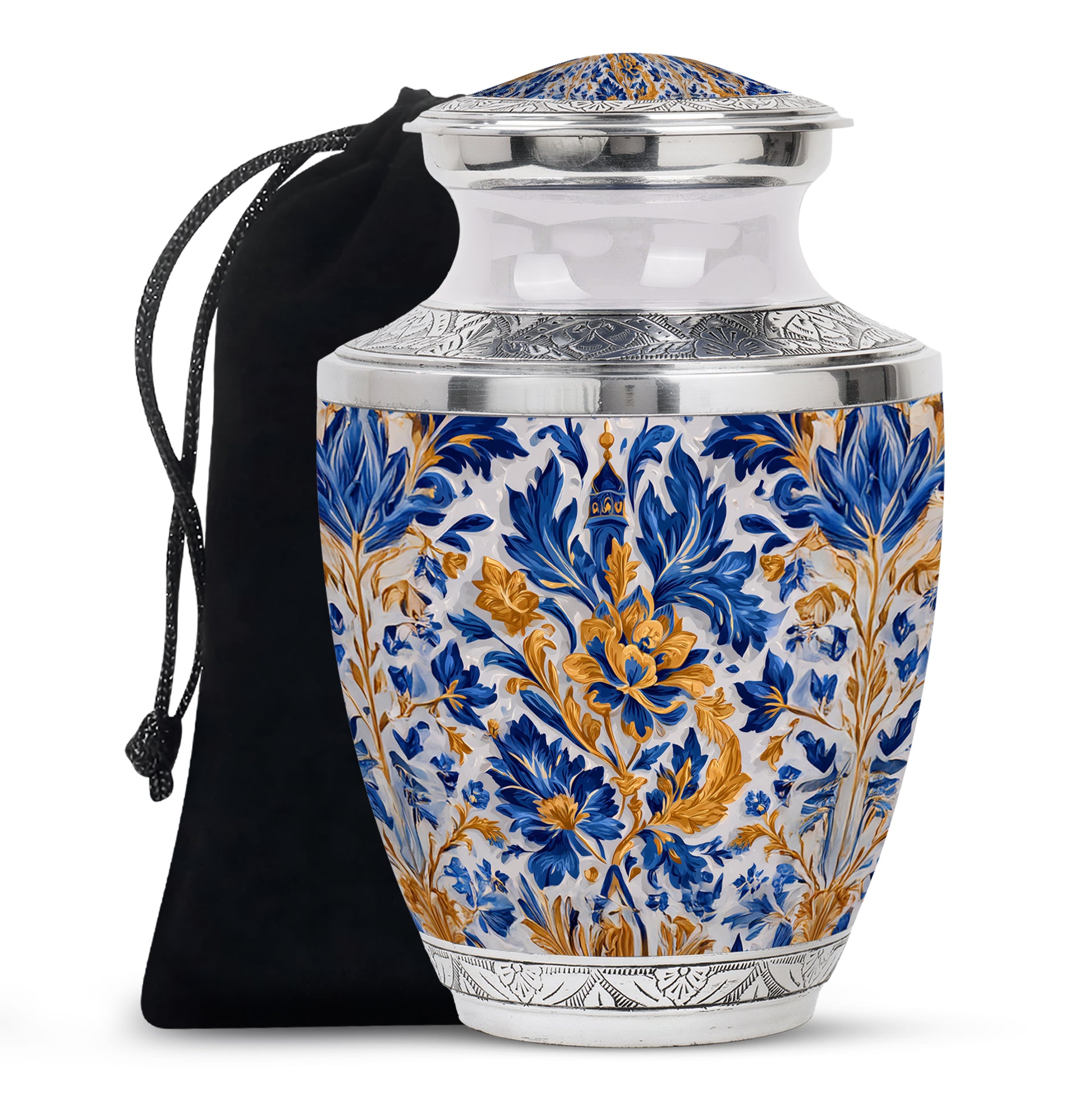 Dove Gray Blue Cremation Urn side profile showing urn shape - contemporary blue design with modern artistic flair - full-size 10 inch 200 cubic inch adult cremation urn