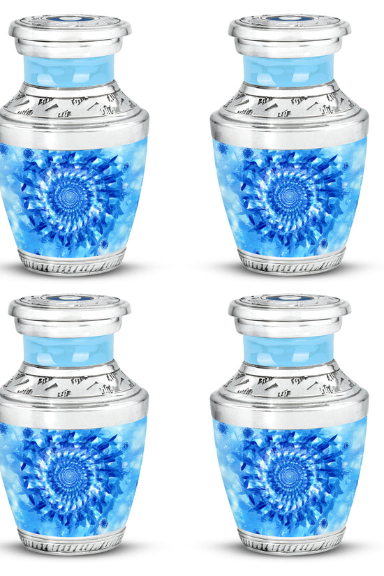 Cobalt Blue Blue Cremation Urn back view with polished surface - artistic blue interpretation with creative detail - 10 inch aluminum urn for cremated remains