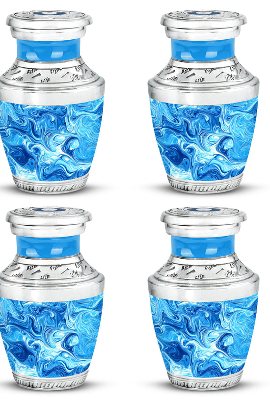 Indigo Blue Cremation Urn back view with polished surface - contemporary blue design with modern artistic flair - 10 inch aluminum urn for cremated remains