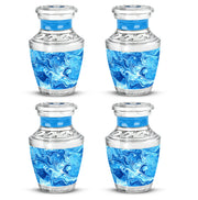 Indigo Blue Cremation Urn back view with polished surface - contemporary blue design with modern artistic flair - 10 inch aluminum urn for cremated remains
