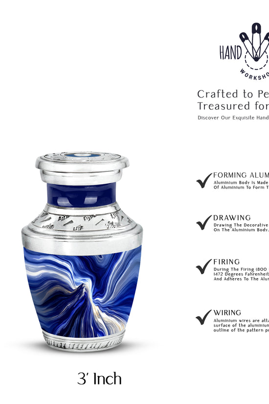 Powder Blue Blue Cremation Urn top-down view of secure threaded lid - contemporary blue design with modern artistic flair - mini keepsake memorial for portion of cremation ashes
