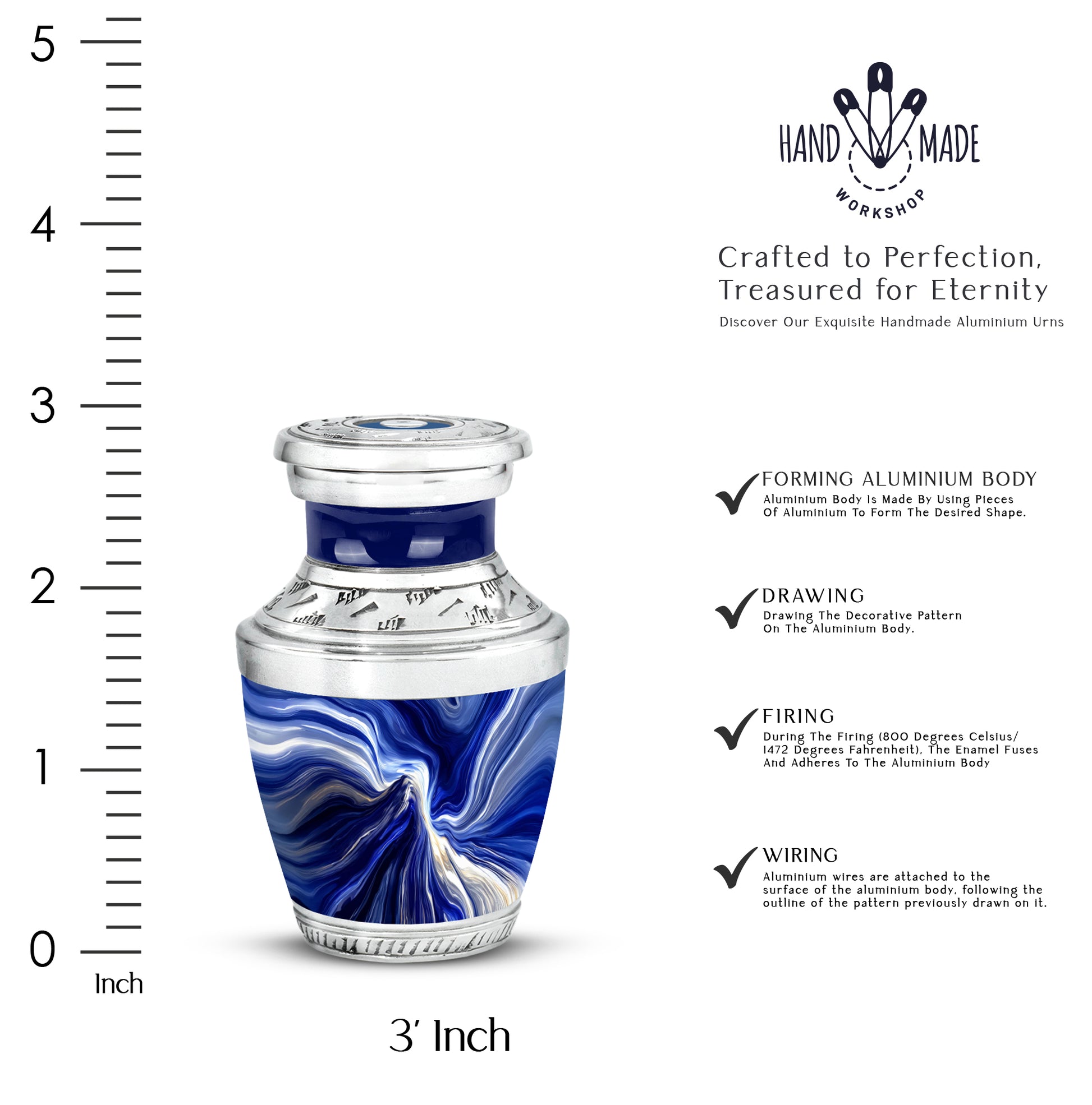 Powder Blue Blue Cremation Urn top-down view of secure threaded lid - contemporary blue design with modern artistic flair - mini keepsake memorial for portion of cremation ashes