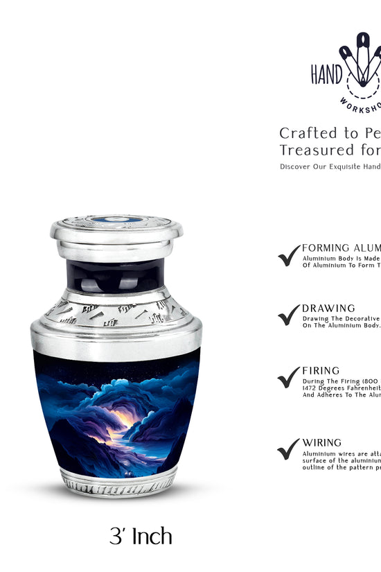 Misty Blue Blue Cremation Urn top-down view of secure threaded lid - contemporary blue design with modern artistic flair - mini keepsake memorial for portion of cremation ashes