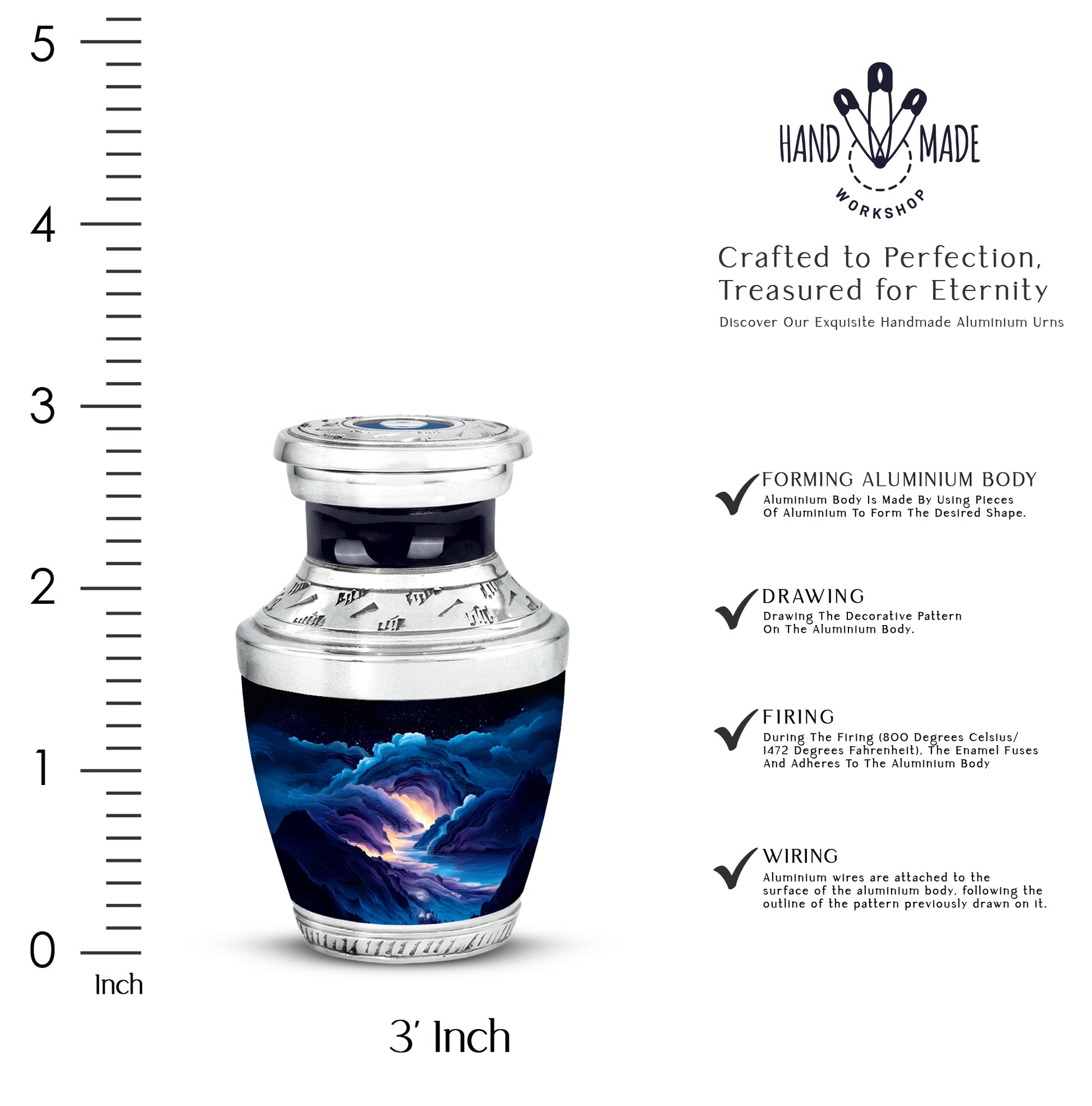 Misty Blue Blue Cremation Urn top-down view of secure threaded lid - contemporary blue design with modern artistic flair - mini keepsake memorial for portion of cremation ashes