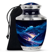 Royal Blue Blue Cremation Urn side profile showing urn shape - artistic blue interpretation with creative detail - full-size 10 inch 200 cubic inch adult cremation urn
