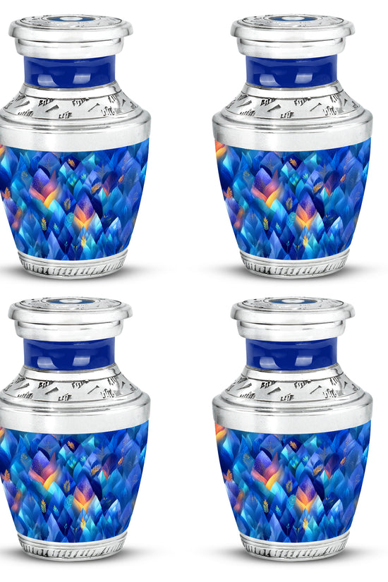 Dusty Blue Blue Cremation Urn back view with polished surface - contemporary blue design with modern artistic flair - 10 inch aluminum urn for cremated remains