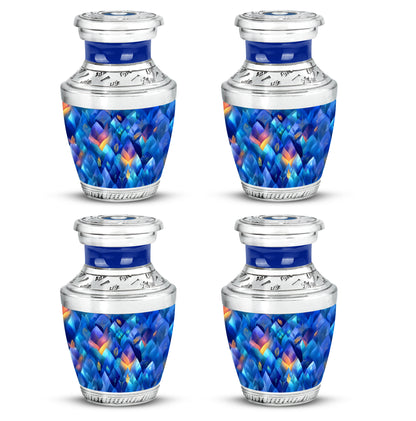 Dusty Blue Blue Cremation Urn back view with polished surface - contemporary blue design with modern artistic flair - 10 inch aluminum urn for cremated remains