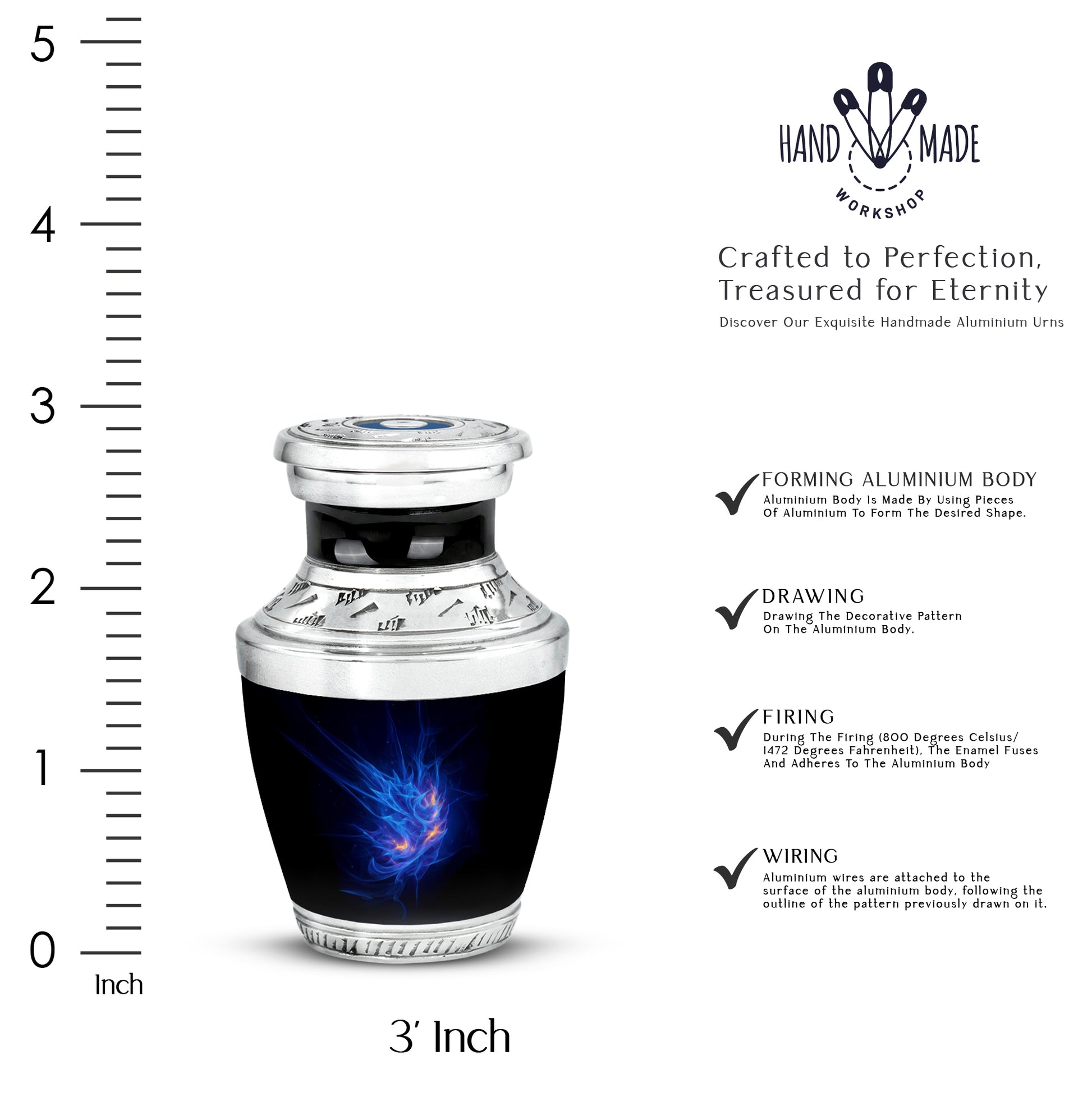 Dusty Blue Blue Cremation Urn top-down view of secure threaded lid - contemporary blue design with modern artistic flair - mini keepsake memorial for portion of cremation ashes