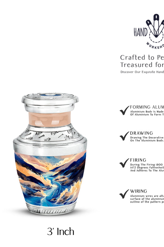 Dusty Blue Blue Cremation Urn top-down view of secure threaded lid - contemporary blue design with modern artistic flair - mini keepsake memorial for portion of cremation ashes