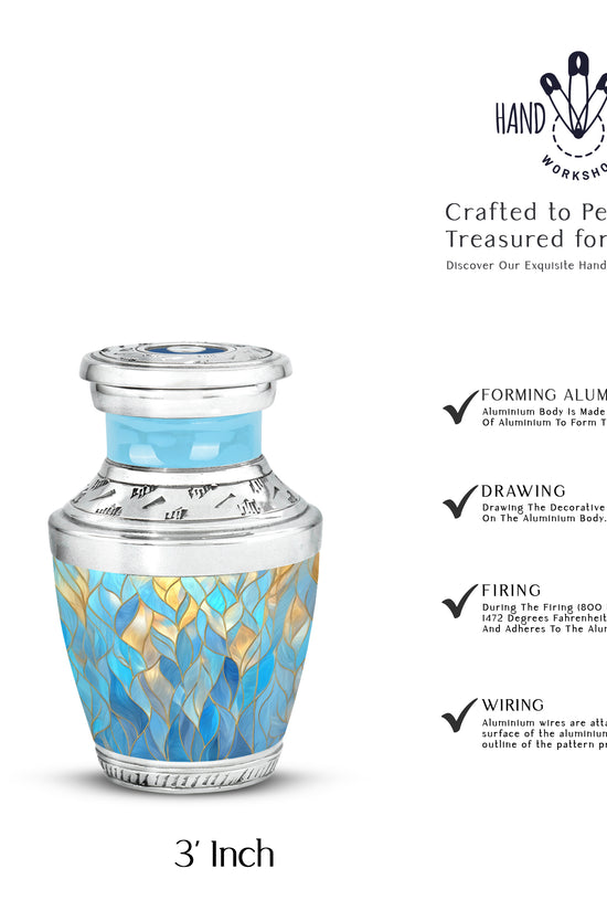 Cobalt Blue Blue Cremation Urn top-down view of secure threaded lid - artistic blue interpretation with creative detail - mini keepsake memorial for portion of cremation ashes