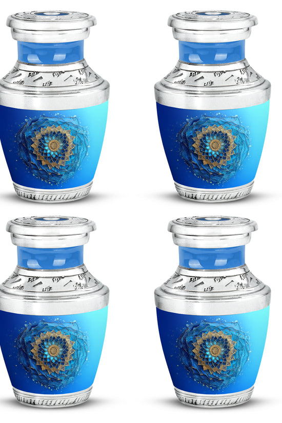 Sea Green Teal Blue Cremation Urn back view with polished surface - contemporary blue design with modern artistic flair - 10 inch aluminum urn for cremated remains
