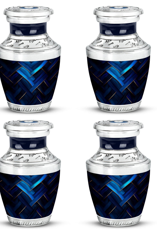 Azure Blue Cremation Urn back view with polished surface - contemporary blue design with modern artistic flair - 10 inch aluminum urn for cremated remains