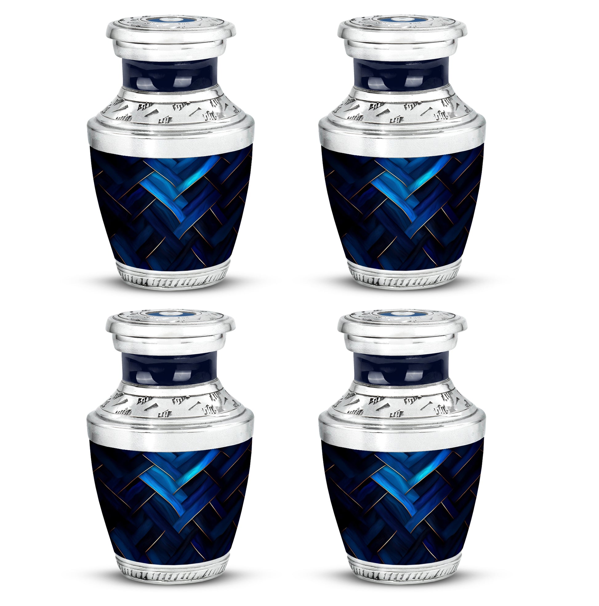 Azure Blue Cremation Urn back view with polished surface - contemporary blue design with modern artistic flair - 10 inch aluminum urn for cremated remains