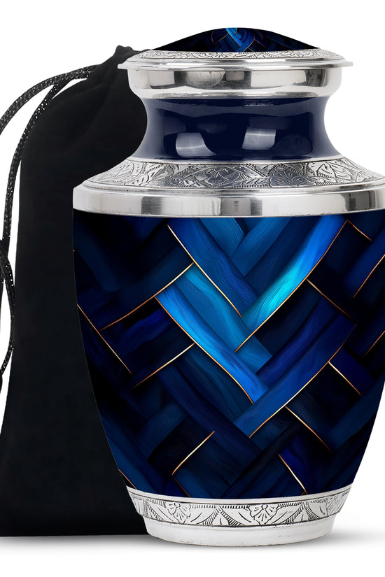 Powder Blue Blue Cremation Urn side profile showing urn shape - contemporary blue design with modern artistic flair - full-size 10 inch 200 cubic inch adult cremation urn