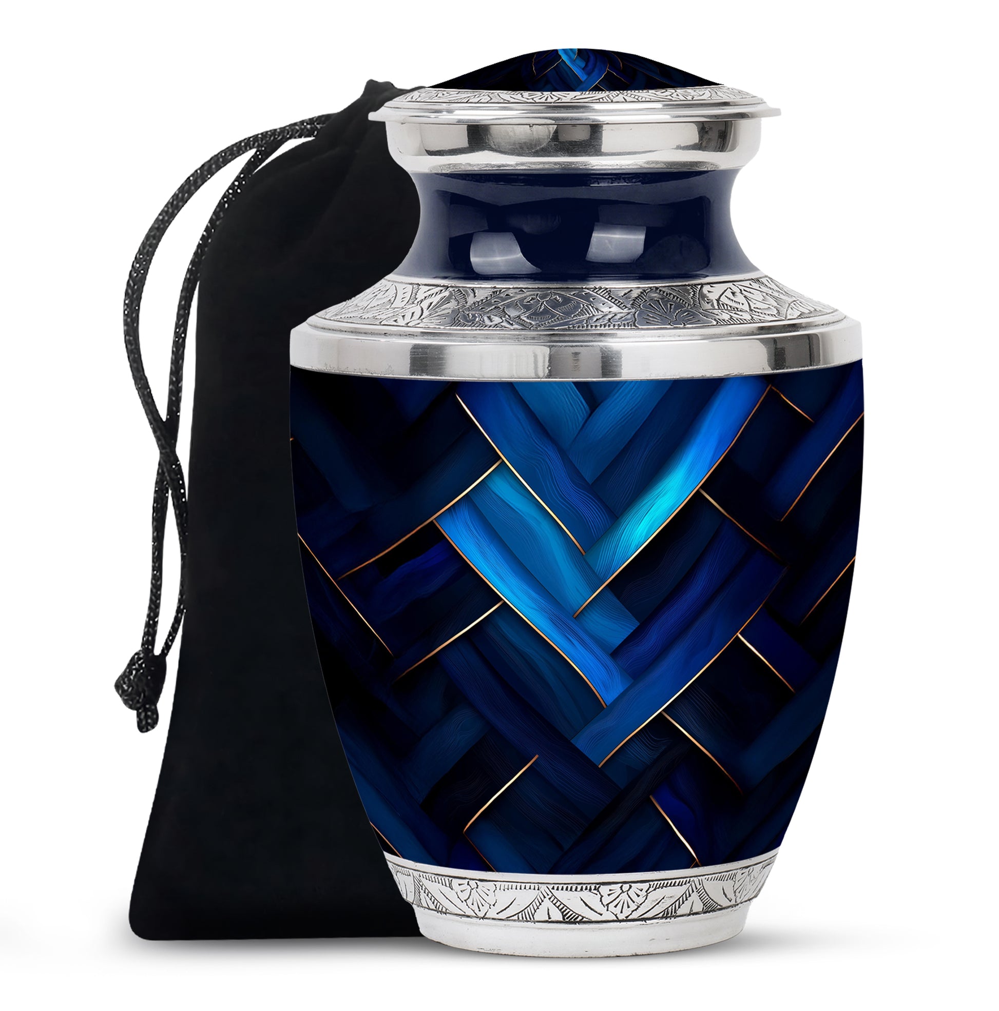 Powder Blue Blue Cremation Urn side profile showing urn shape - contemporary blue design with modern artistic flair - full-size 10 inch 200 cubic inch adult cremation urn