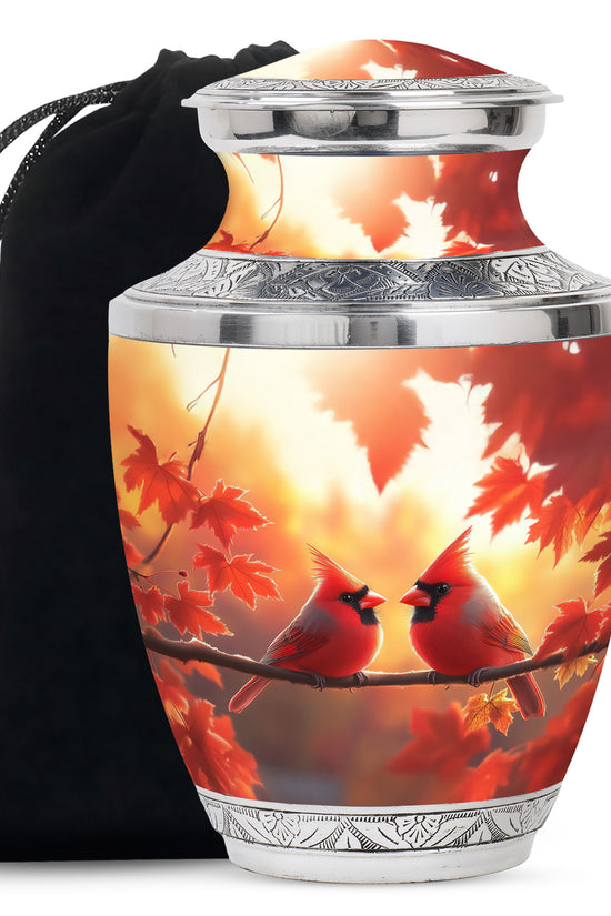 Orange Bird Urn For Men - Cardinal Birds Pair Urn For Memorial