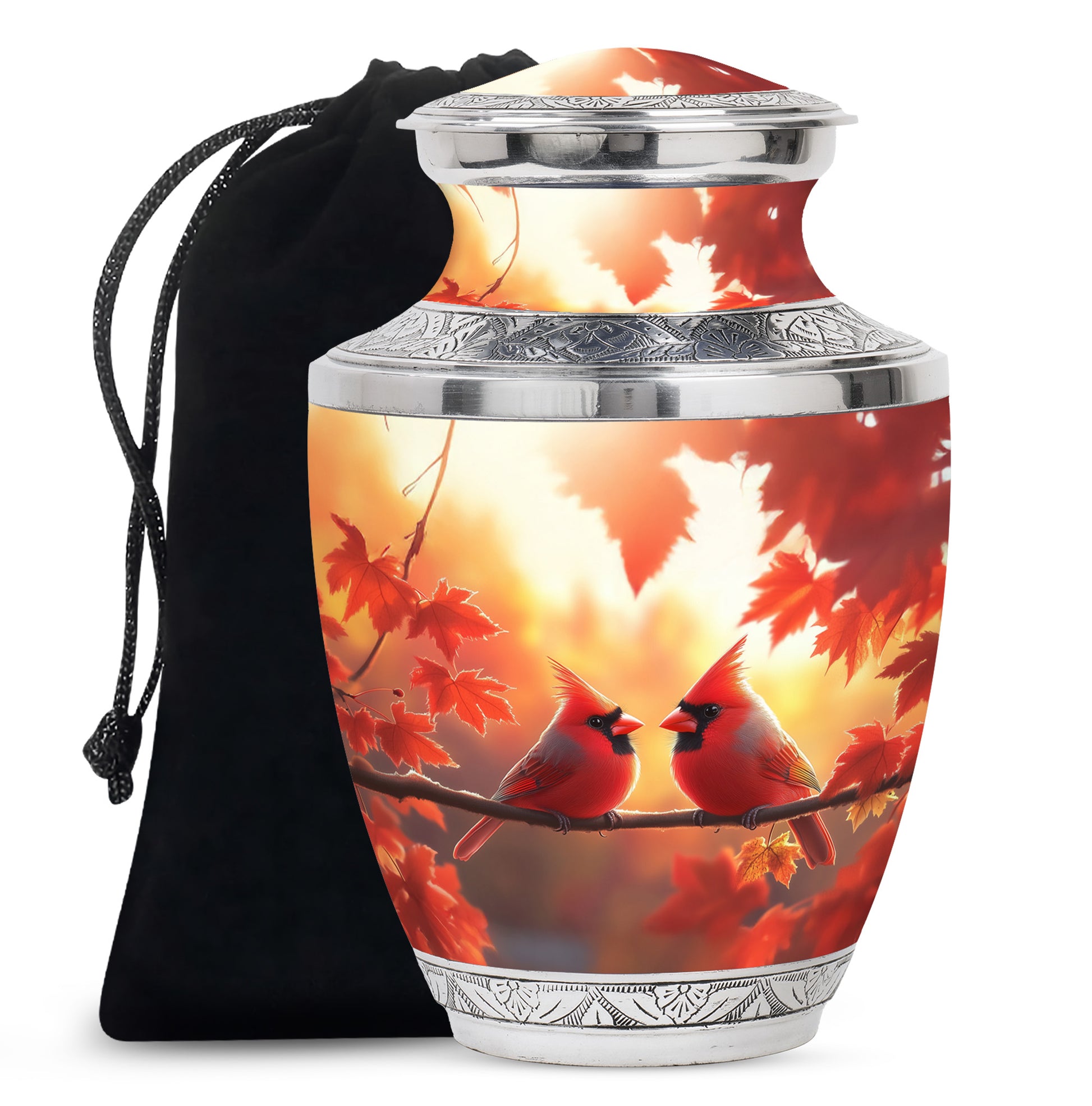 Orange Bird Urn For Men - Cardinal Birds Pair Urn For Memorial