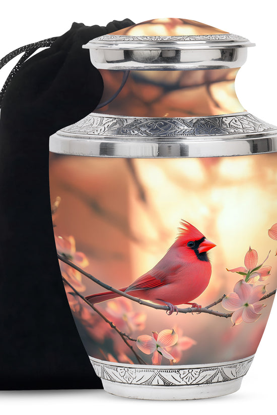 Cherry Blossoms Urn For Cremation Ashes - Cardinal Bird Urn For Sale