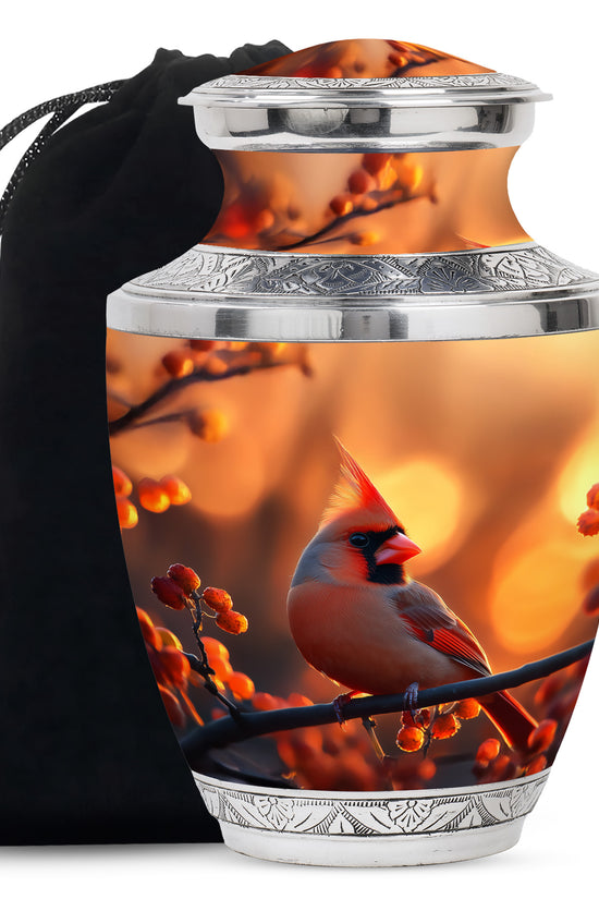 Orange Urn For Adult Human Ashes - Cardinal Bird Ashes Urn For Funeral