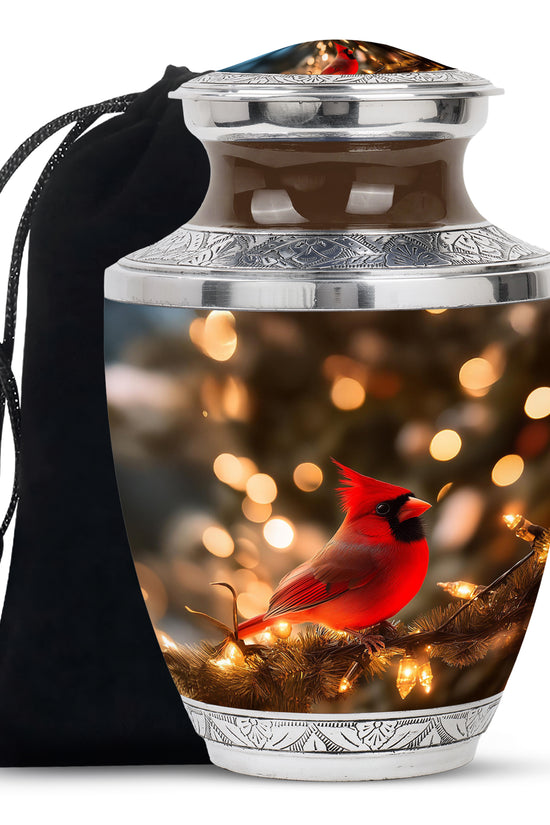 Cardinal Bird Golden Light Funeral Urn - Brown Cremation Urn For Mother & Father