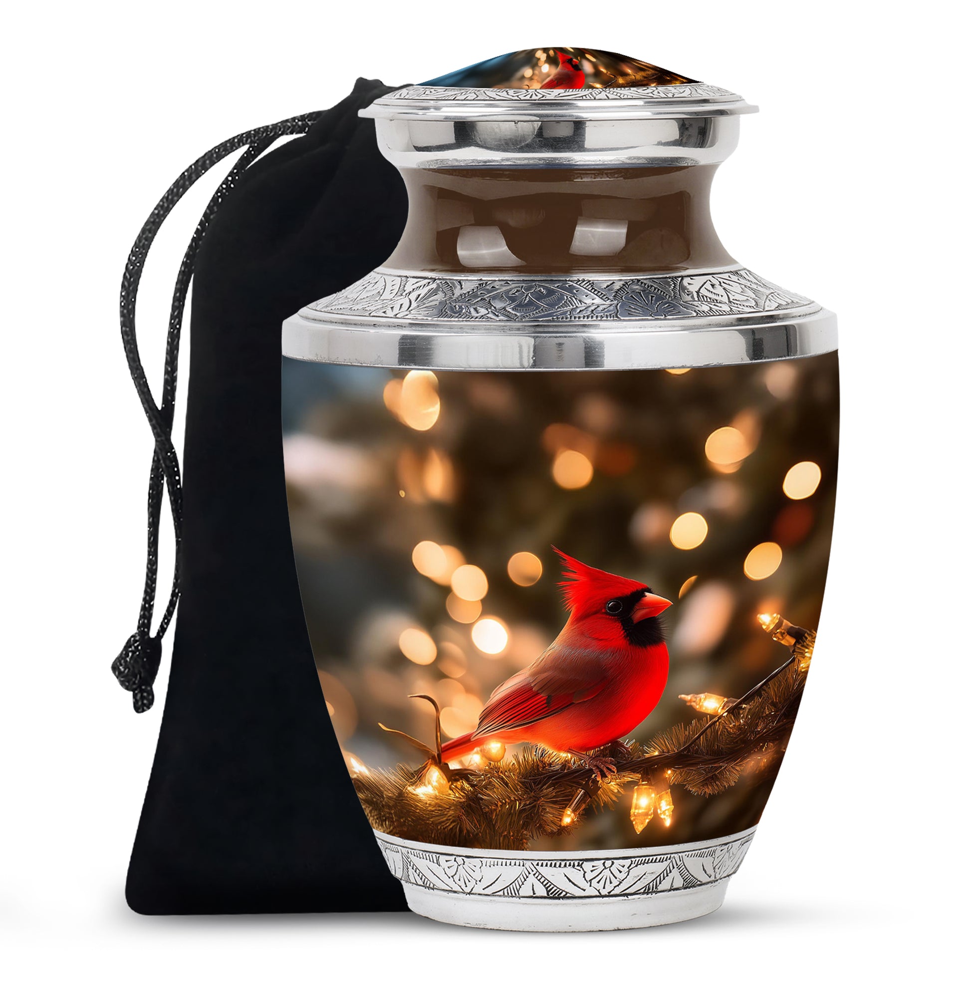 Cardinal Bird Golden Light Funeral Urn - Brown Cremation Urn For Mother & Father
