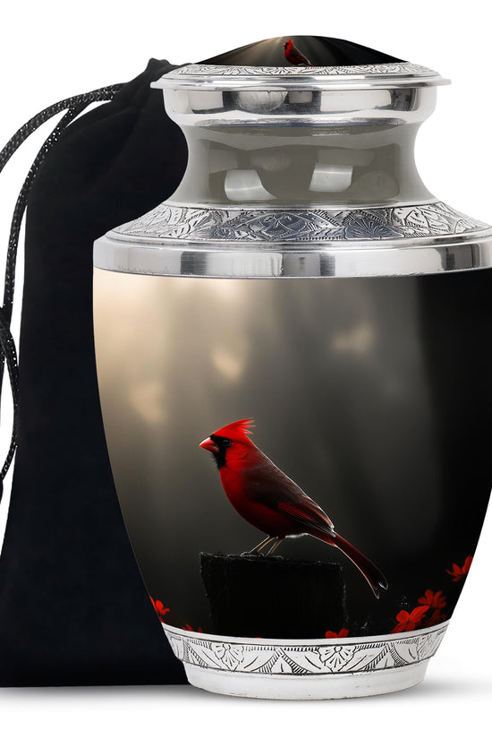 Cardinal Bird Black Cremation Urn - Modern Memorial Urn Adult