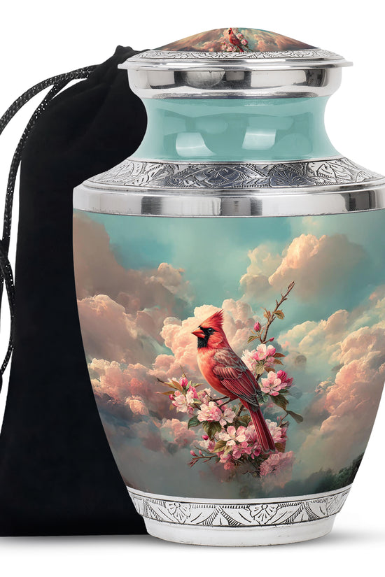 Red Cardinal Floral Cremation Urn - Blossom Memorial Urn For Mom