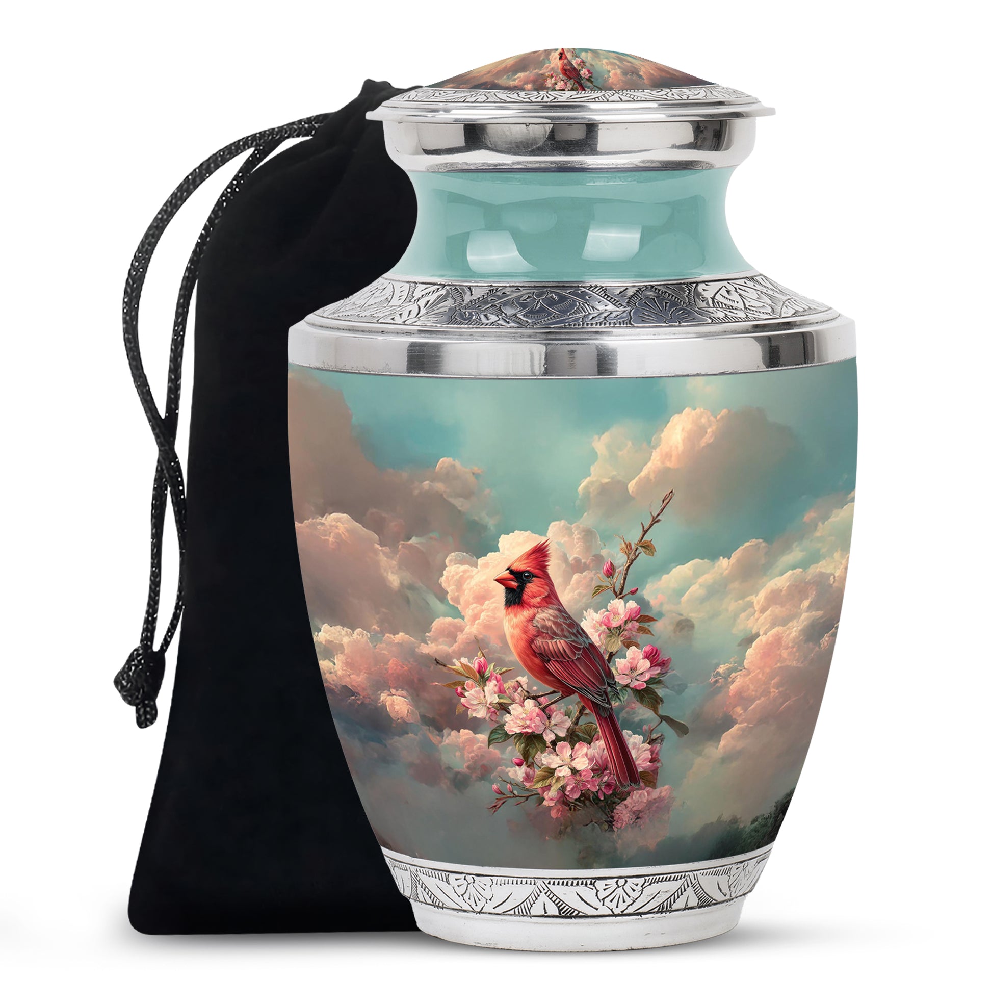 Red Cardinal Floral Cremation Urn - Blossom Memorial Urn For Mom