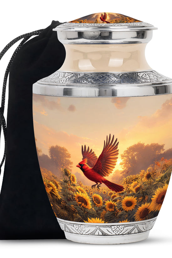 Cardinal Creamtion Urn - Golden Sunflower Cremation Urn For Ashes