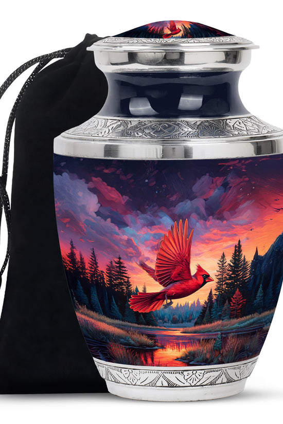 Artistic Cardinal Bird Cremation Urn - Forest Theme Memorial Urn For Human Ashes