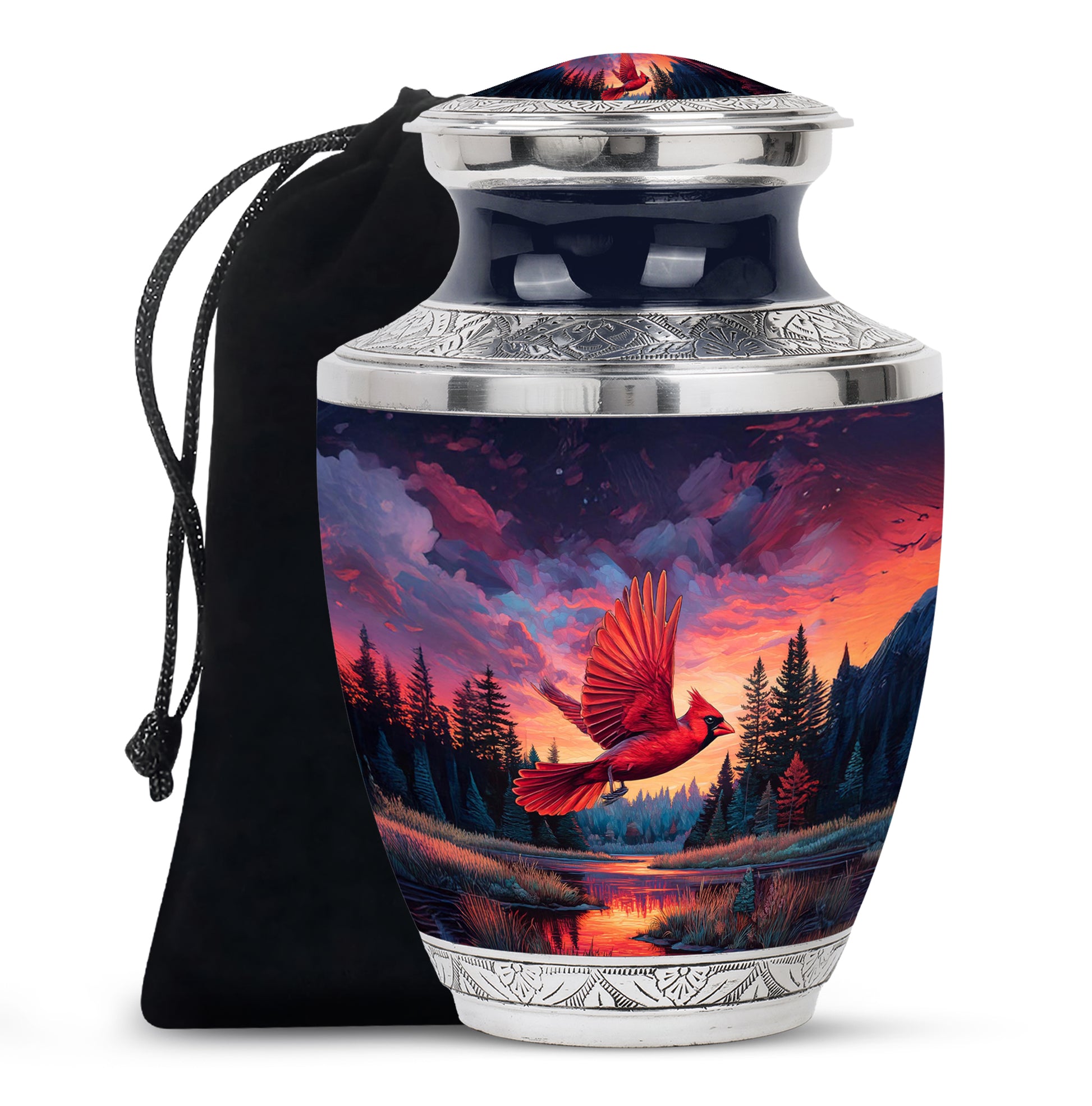 Artistic Cardinal Bird Cremation Urn - Forest Theme Memorial Urn For Human Ashes