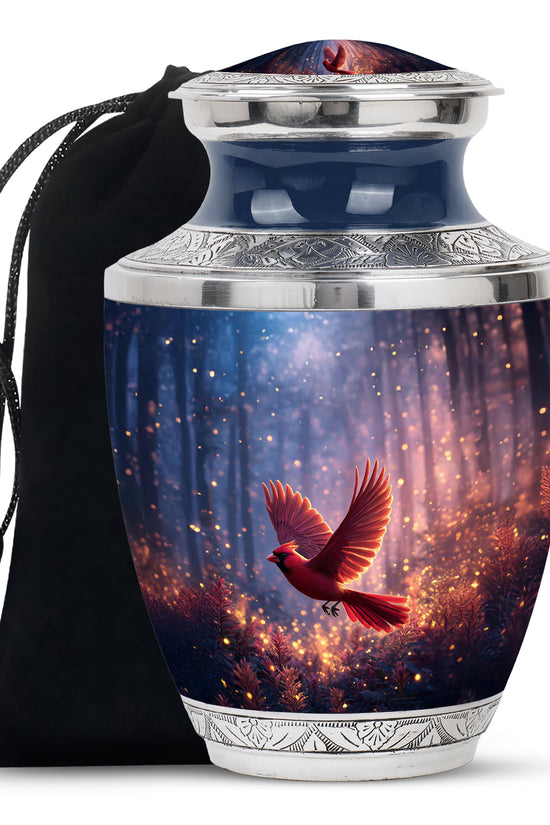 Flying Cardinal Bird Memorial Urn - Glowing Forest Crremation Urn For Adult Ashes
