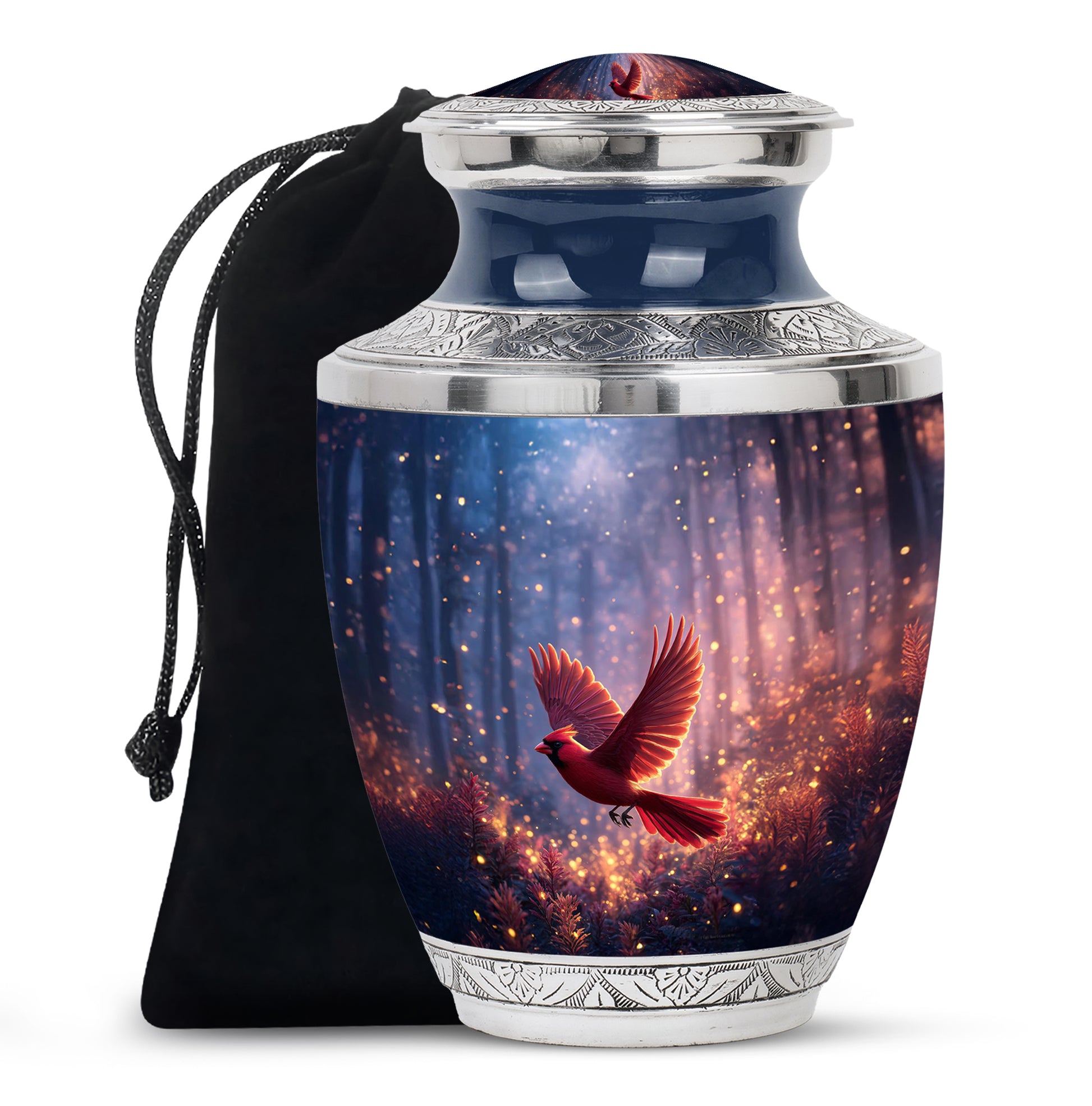 Flying Cardinal Bird Memorial Urn - Glowing Forest Crremation Urn For Adult Ashes