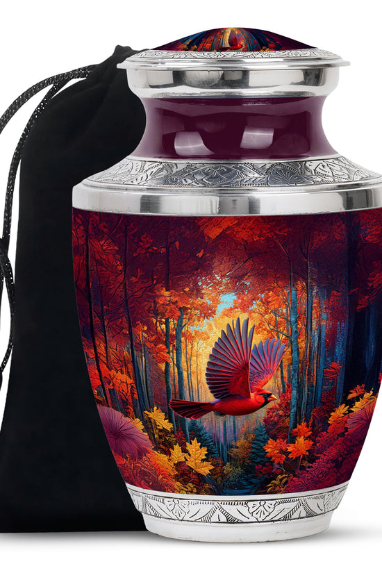 Red Cardinal Bird Funeral Urn - Autumn Theme Cremation Urn For Human Ashes