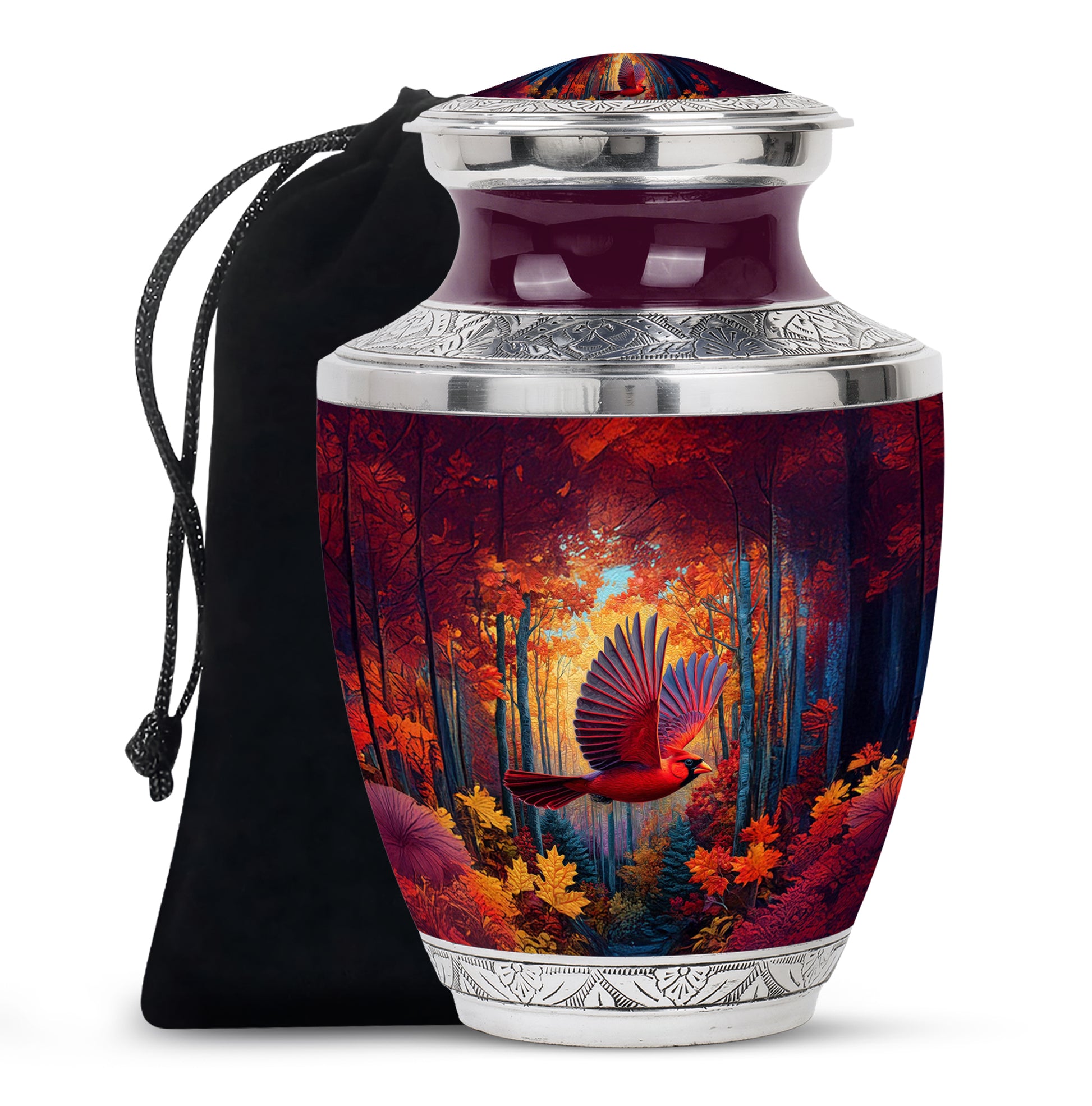 Red Cardinal Bird Funeral Urn - Autumn Theme Cremation Urn For Human Ashes