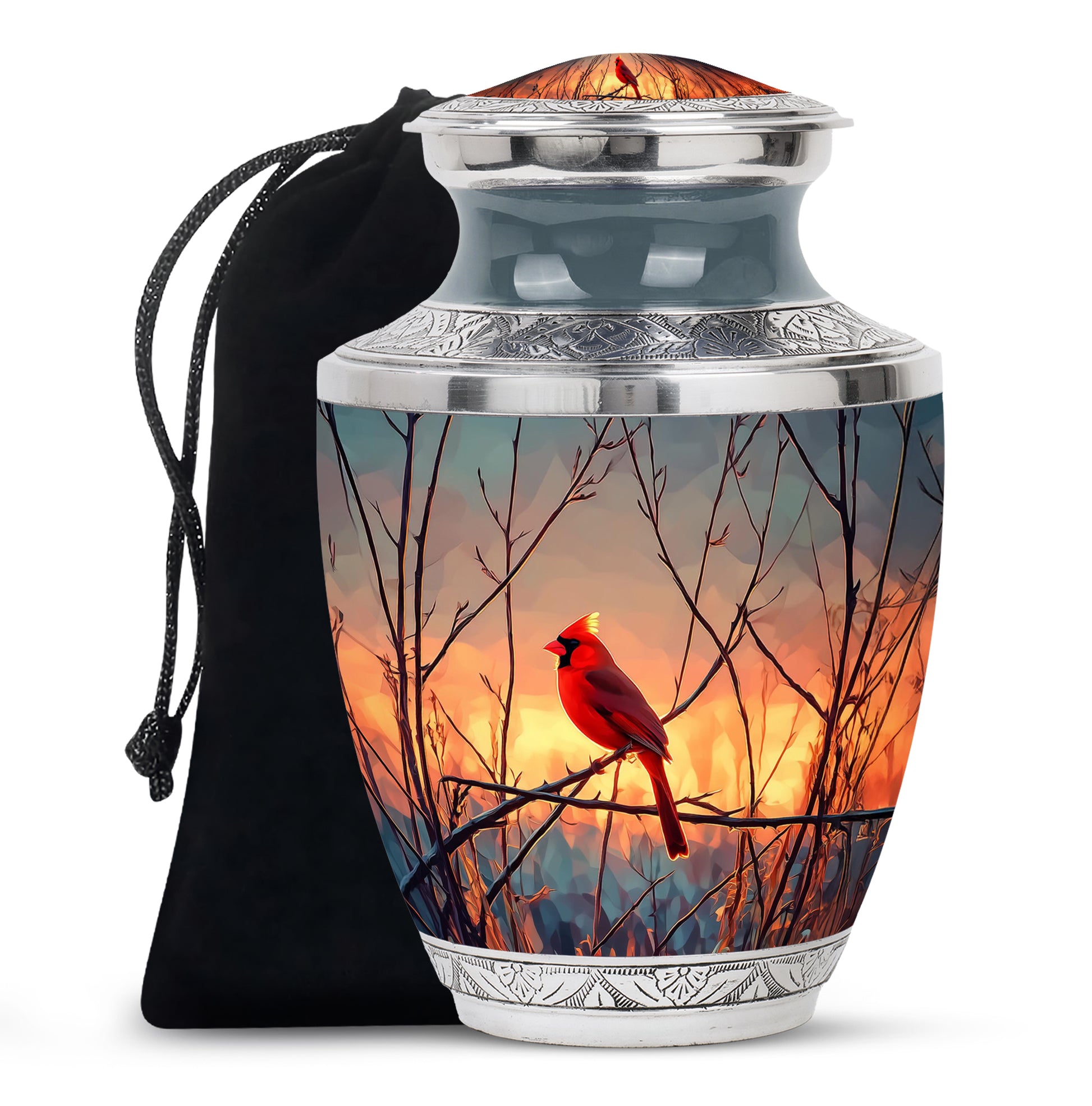 Cardinal Sunset Cremation Urn - Nature Memorial Urn For Human Ashes