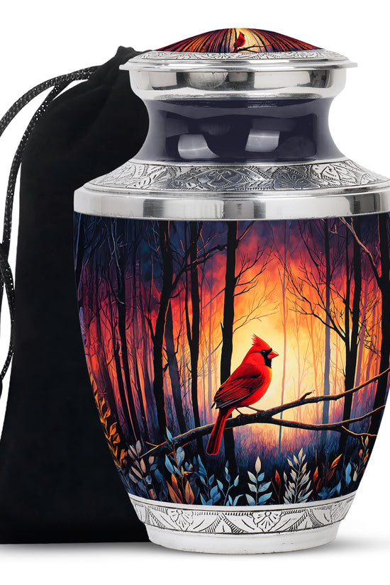 Red Cardinal Funeral Urn - Scenic Forest Cremation Urn For Adults Ashes