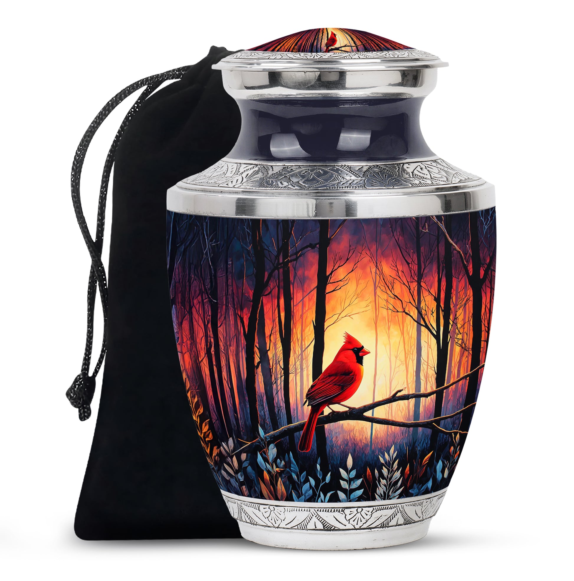 Red Cardinal Funeral Urn - Scenic Forest Cremation Urn For Adults Ashes