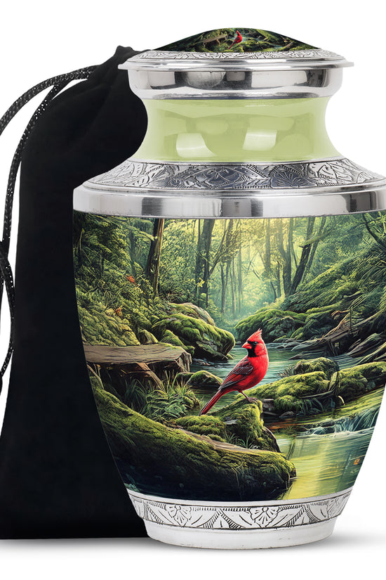 Red Cardinal Memorial Urn - Peaceful Forest Cremation Urn For Adult Ashes