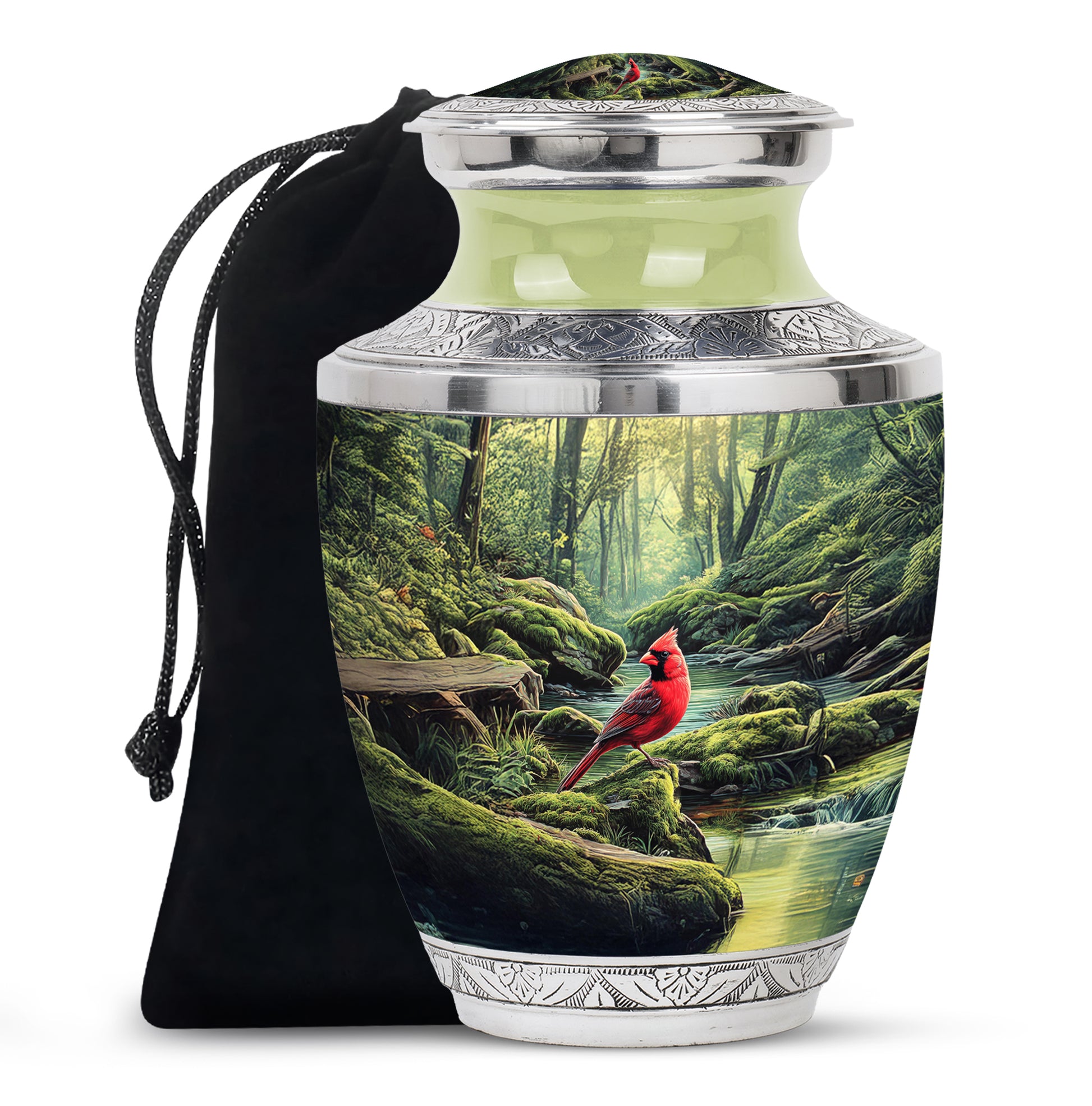 Red Cardinal Memorial Urn - Peaceful Forest Cremation Urn For Adult Ashes