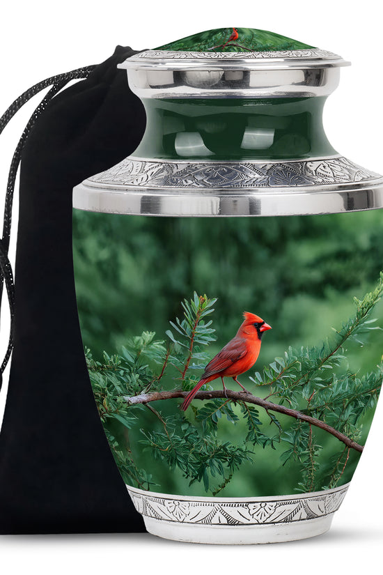 Cardinal Bird Memorial Urn - Nature Theme Funeral Urn For Human Ashes