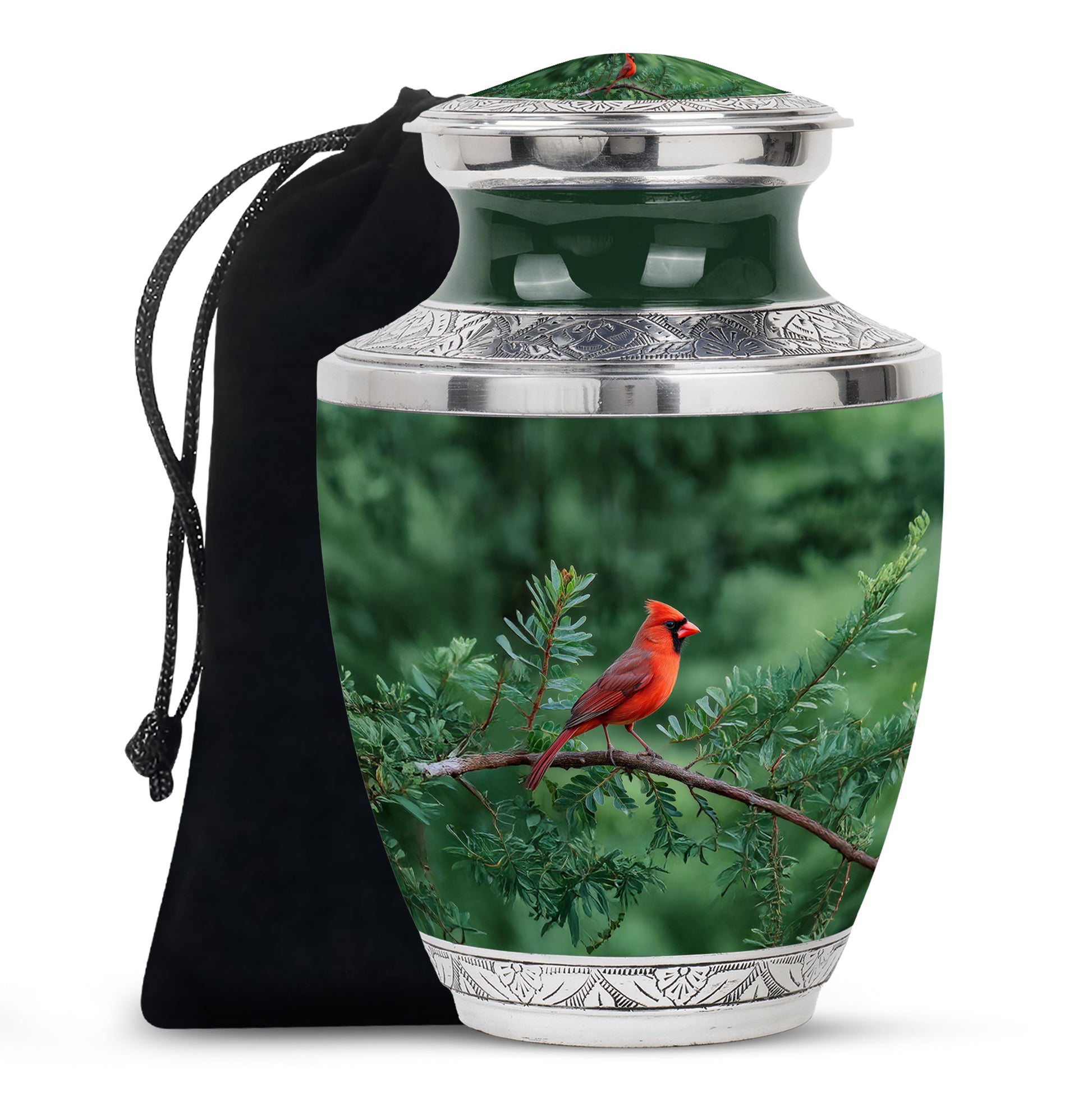 Cardinal Bird Memorial Urn - Nature Theme Funeral Urn For Human Ashes