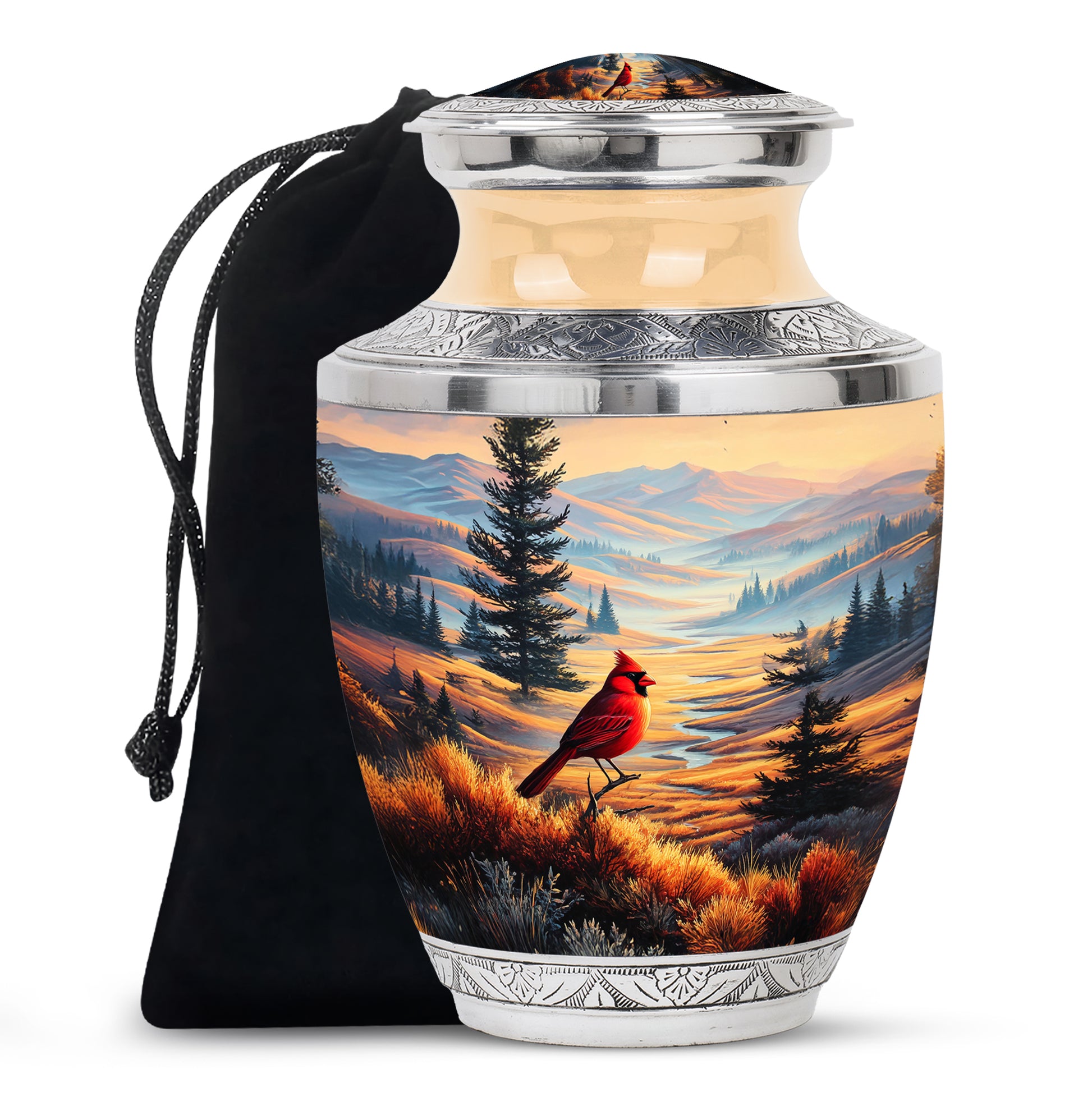 Cardinal Bird Funeral Urn - Peaceful Valley Memorial Urn For Adult Ashes