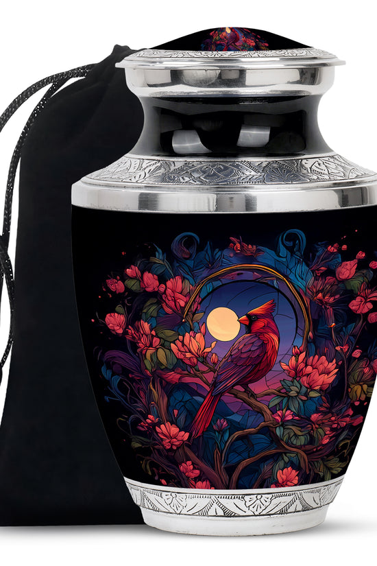 Moonlight Cardinal Cremation Urn - Artistic Memorial Urn For Adult Ashes