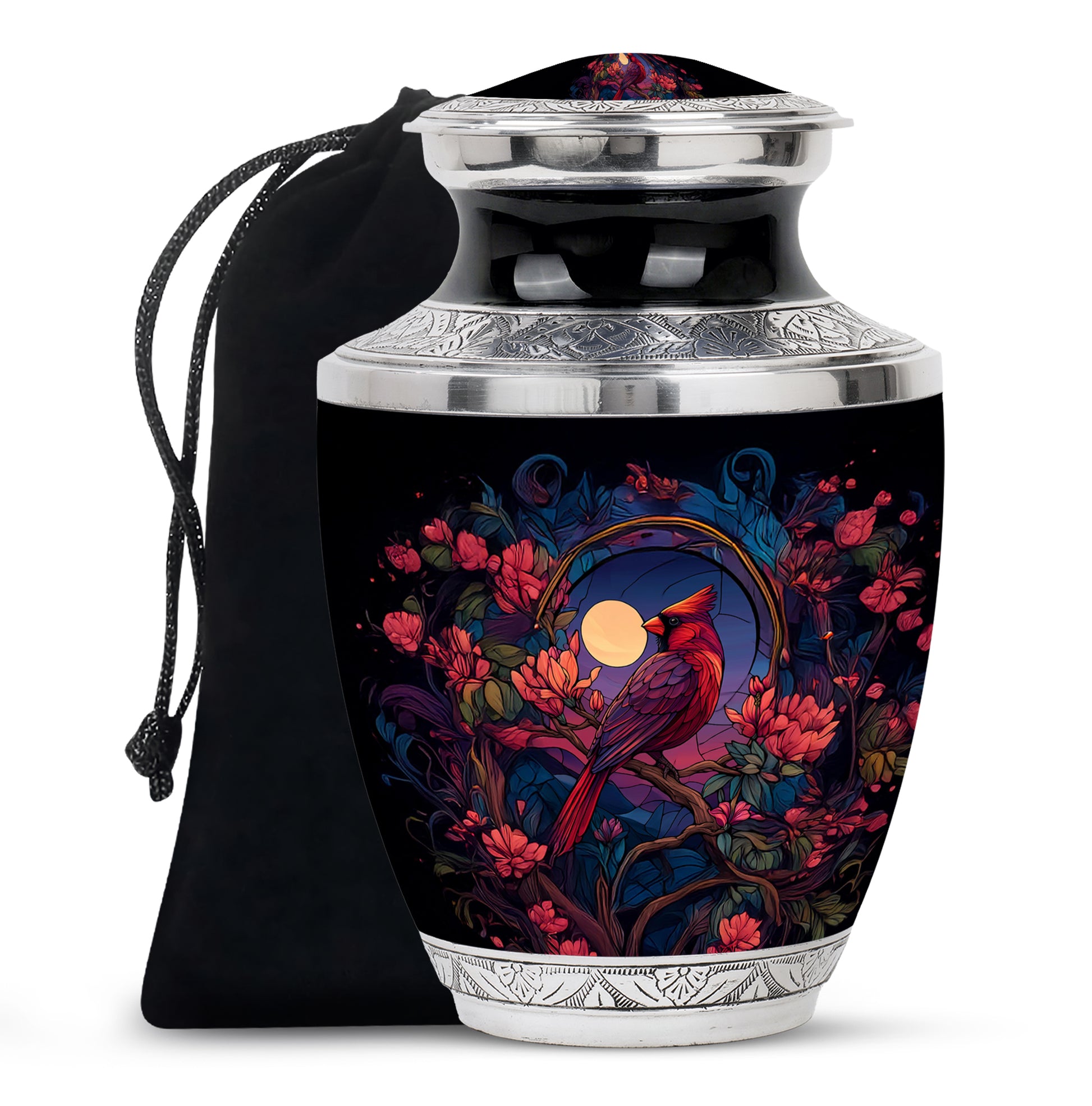 Moonlight Cardinal Cremation Urn - Artistic Memorial Urn For Adult Ashes