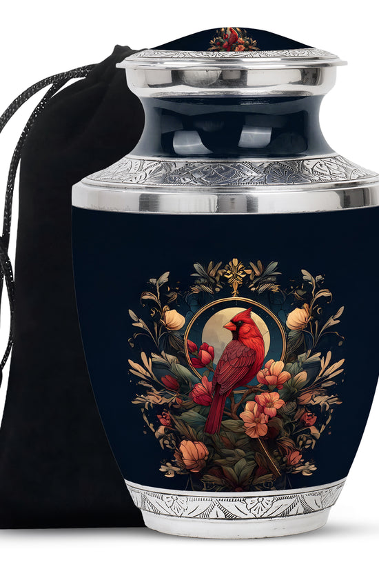 Peaceful Red Cardinal Funeral Urn - Floral Cremation Urn For Human Ashes