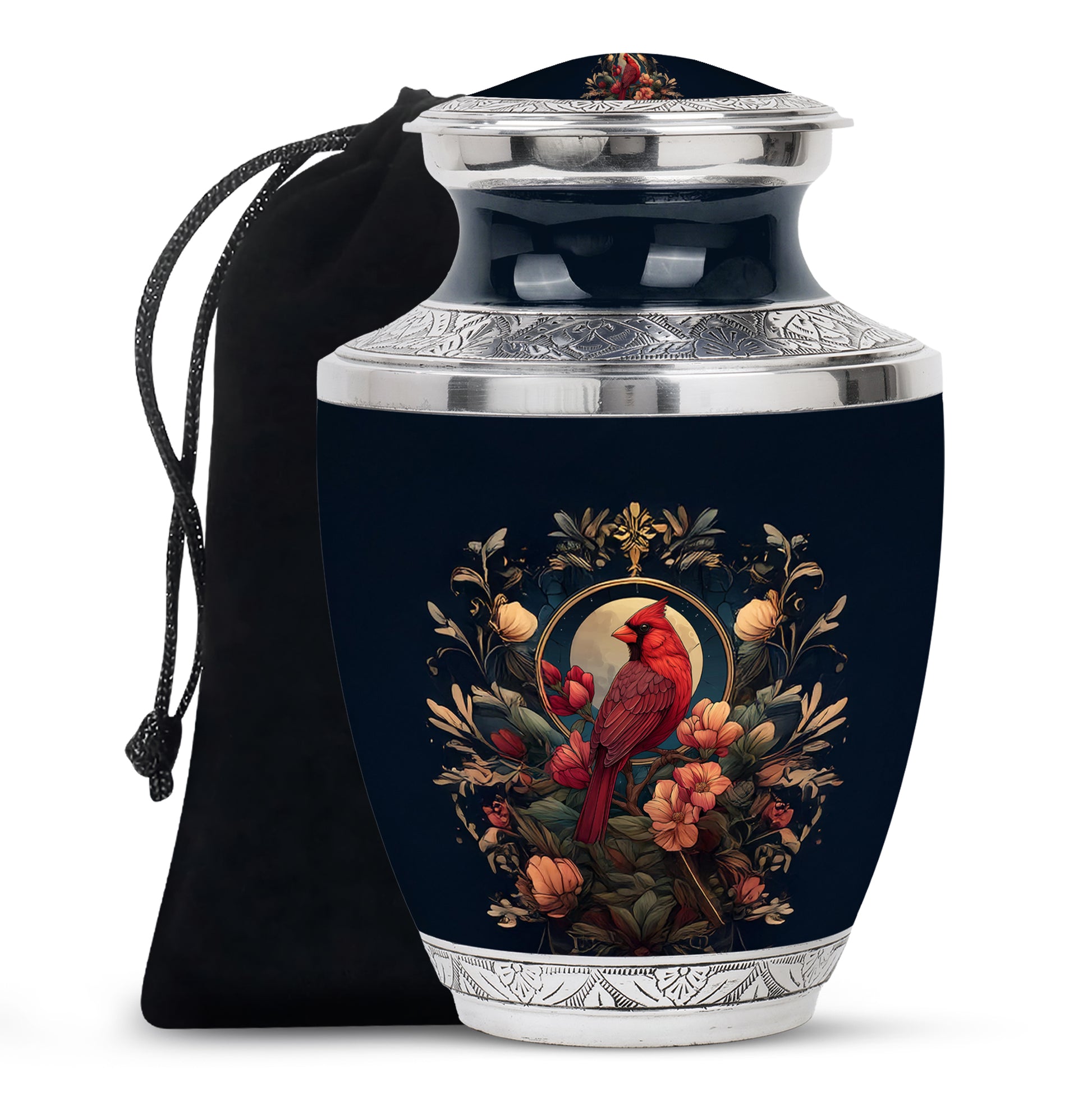 Peaceful Red Cardinal Funeral Urn - Floral Cremation Urn For Human Ashes