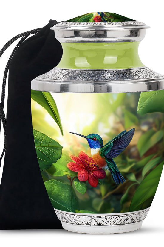 Green Memorial Urn - Hummingbird Funeral Urn For Loved Ones
