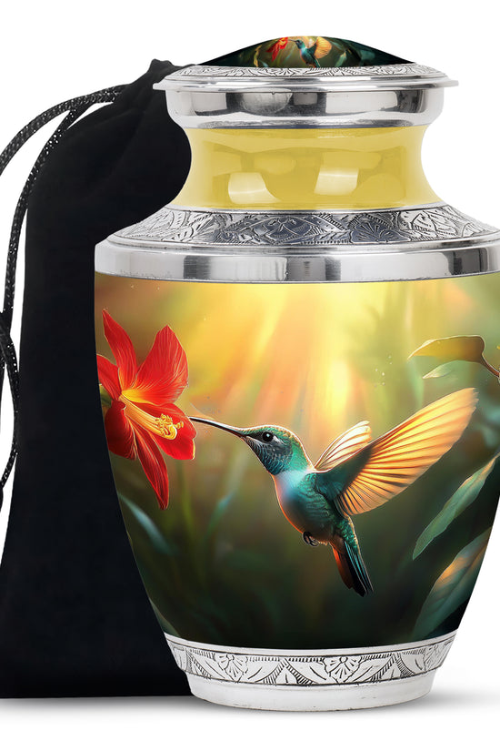 Hummingbird Memorial Urn - Golden Decorative Urn For Adults Ashes