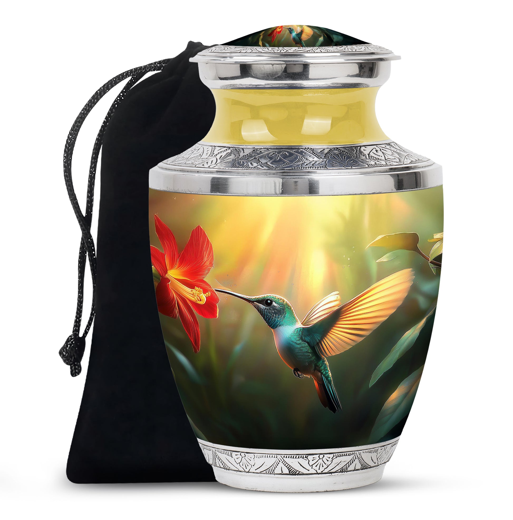 Hummingbird Memorial Urn - Golden Decorative Urn For Adults Ashes